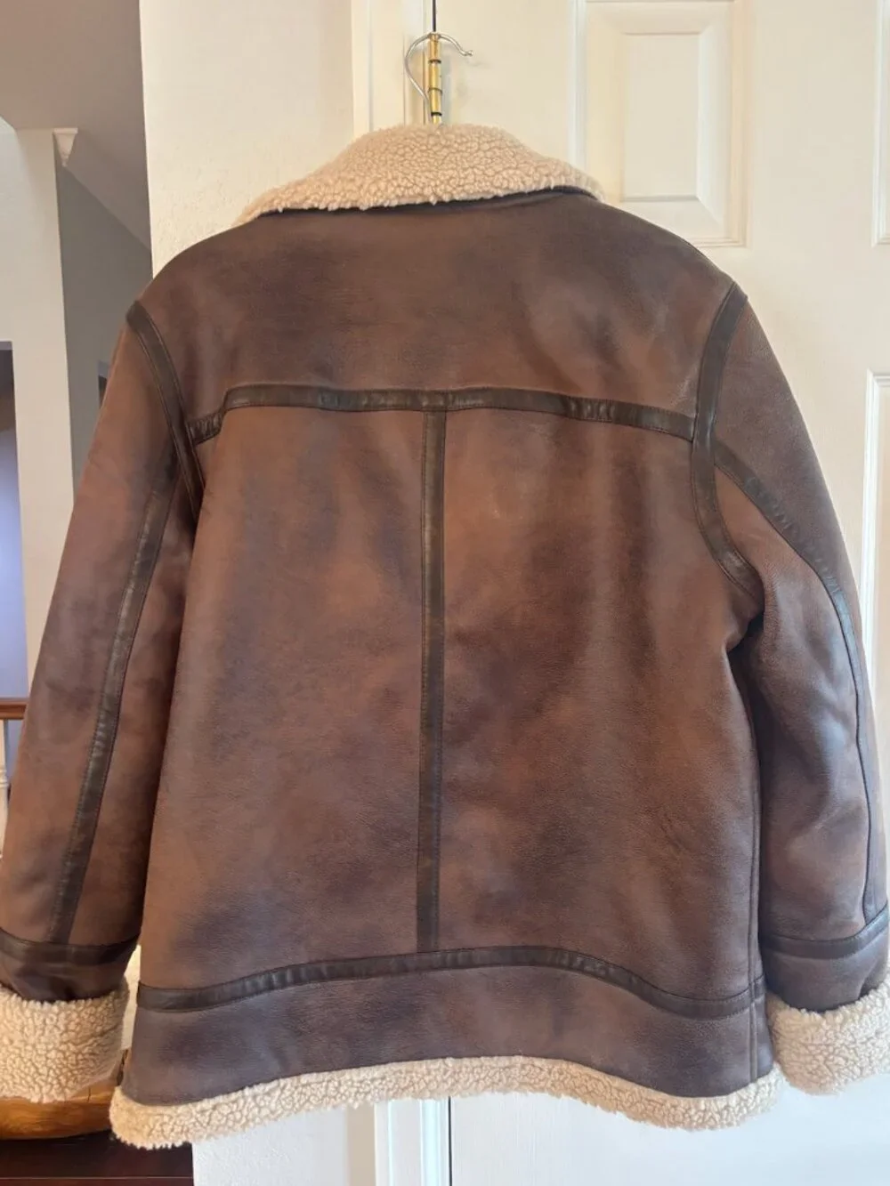 Calvin Klein Brown Faux Shearling Aviator Jacket Size Medium - Picture 2 of 5
